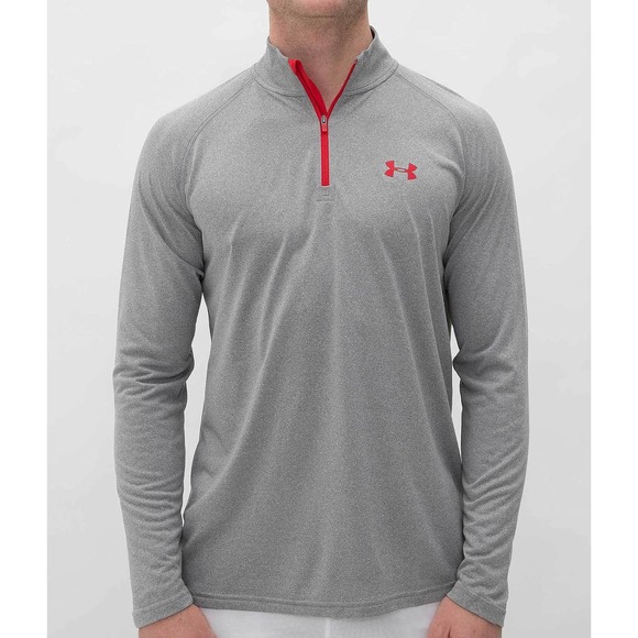 Under Armour Other - Under Armour XXL UA 1/4 Zip Loose Fit Athletic Shirt Long Sleeve Grey Red Accent